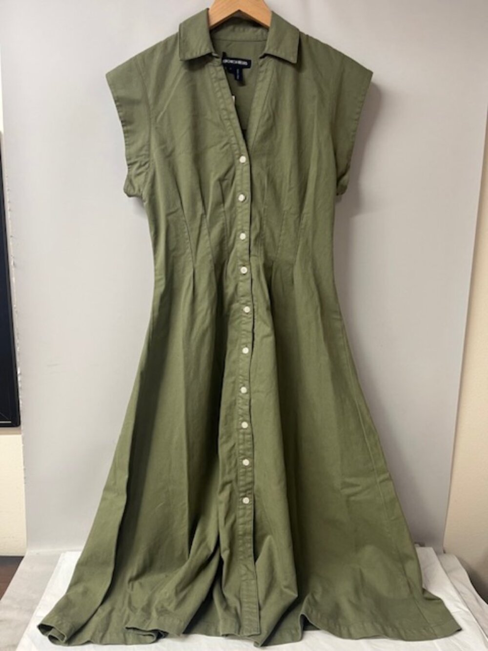 Veronica Beard 100% Cotton Ruben Midi Dress in Stone Army, Size 4- NEW